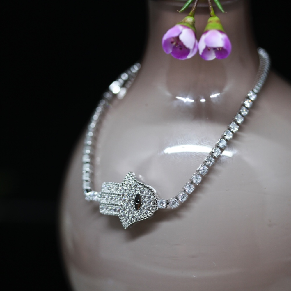 18KT Gold Dipped CZ Pave Hamsa Evil Eye Bracelet - Picture 4 of 8